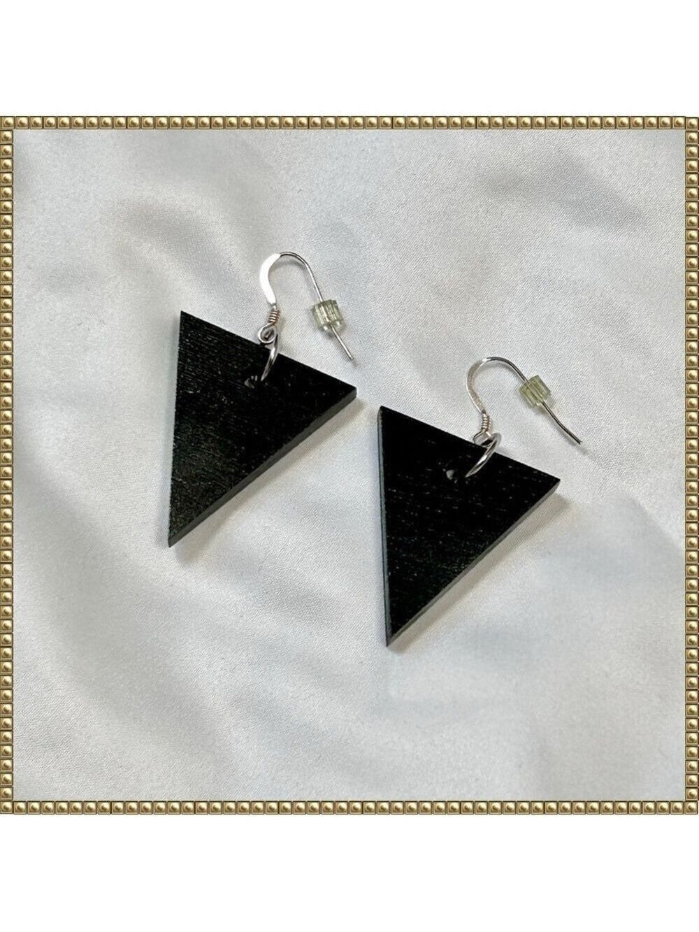 Black Wood Triangular Dangle Earrings Handmade